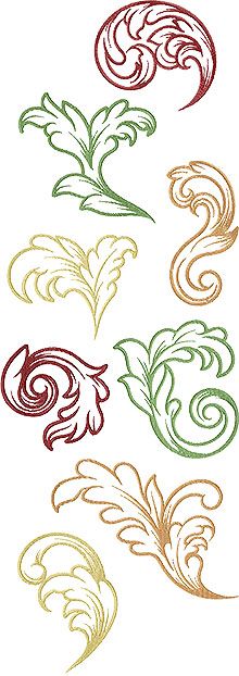 four different colored swirl designs on white paper