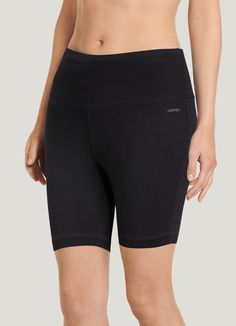 The Jockey® High Rise 10 Cotton Stretch Bike Short is made to help you go the extra mile (or more). Naturally soft, breathable cotton and shape-keeping spandex give a great fit, while the mesh waistband helps smooth and support. A moisture-wicking gusset helps you keep your cool, and the tag-free design helps eliminate chafing so you can keep going in greater comfort. | Jockey® High Rise Cotton Stretch 10" Bike Shorts in Black Sporty Cotton Biker Shorts For Sports, Sporty Cotton Biker Shorts For Workout, Fitted Mid-thigh Length Cotton Biker Shorts, Fitted Mid-thigh Cotton Biker Shorts, Stretch Cotton Biker Shorts With Short Inseam, Cotton Functional Activewear Shorts, Functional Cotton Activewear Shorts, Sporty Fitted Cotton Biker Shorts, Fitted Cotton Biker Shorts