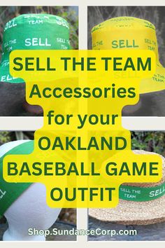 three different hats with the words sell the team accessories for your oakland baseball game outfit