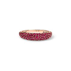 The Ruby Pave Stack Ring is encrusted with precious, glittering ruby gemstones extending halfway around the band. The thickness of the band combined with the pave setting makes for a bold yet elegant piece of jewelry, perfect for making a statement or adding a pop of color to any outfit. Available in 14K White, Yellow, and Rose Gold Gemstone weight = 0.60 carats Width of ring = 4.80mm Gemstones are natural, therefore colors may vary Luxury Ruby Rings With Pave Setting, Candy Buttons, Stack Ring, Diamond Cocktail Rings, Band Bracelet, Tennis Necklace, Pave Setting, Diamond Shop, Ruby Gemstone