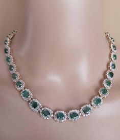 Absolutely Stunning 14k Gold,  26ct Emerald,  4ct Diamond Necklace.  Length is 17 inches Weight is about 45 Grams  Necklace is in good Pre Owned Condition  Pics ENLARGED to see details  All sales are Final no return  ALL ITEMS FROM MY SHOP MUST BE PURCHASED STRAIGHT THRU ETSY.COM WEBSITE ONLY  NOT THRU GOOGLE AND OTHERS OFFSITE ADS  NOT THRU ETSY APP ALL ORDERS MADE NOT THRU ETSY.COM WEBSITE WILL BE CANCELED  ETSY CHARGING ME EXTRA HIGH FEE FROM EACH SALE MADE NOT THRU ETSY.COM WEBSITE Dazzling Jeweled Emerald Necklace For Formal Events, Green Diamond Necklace For Formal Occasions, Formal Green Hallmarked Diamond Necklace, Luxury Emerald Necklace With Jewels For Formal Occasions, Luxury Emerald Necklace With Jewels For Formal Events, Luxury Emerald Necklace For Formal Events, Formal Emerald Necklaces With Diamond Cut, Formal Emerald Necklace With Brilliant Cut, Formal Bridal Necklace With 17 Jewels And Emerald