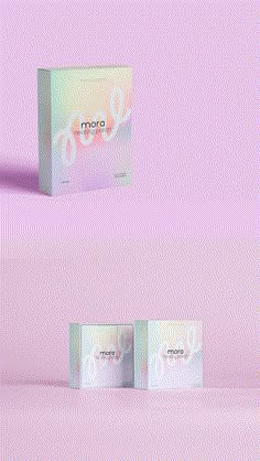 two boxes with the word mom on them are shown in front of a pink background