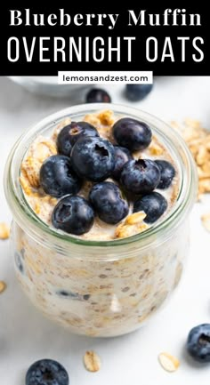 blueberry muffin overnight oats in a glass jar