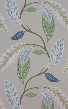 a wallpaper with blue and green leaves on it