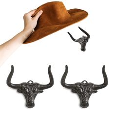 PRICES MAY VARY. Stylish Hat Hook--Bull Head Design! Inspire from the western longhorn, crafted with premium cast iron, this decorative wall hooks is a true work of art. Its intricate details and unique retro western style make it a standout piece. Hang your hats in style and add a touch of vintage charm to any space. Perfect for cowboy enthusiasts and those who appreciate the rustic aesthetic. Unique Cowboy Hat Holder--This stylish hat holder measured with 5.5x4.3x2.7 in, designed to hold or di Cowboy Hat Holder, Wall Mounted Hat Rack, Western Style Decor, Cowboy Hat Rack, Western Room, Western Wall Decor, Hat Racks, Cowboy Gifts, Hat Hook