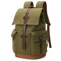 Wear-resistant Canvas Backpack Travel Computer Bag - Woosir Canvas Backpack For Outdoor Activities With Pockets, Rectangular Khaki Backpack For Travel, Khaki Large Capacity Travel Backpack, Functional Green Bags With Side Pockets, Green Functional Bags With Side Pockets, Canvas Backpack With Zipper Pocket For Outdoor, Backpack With Pockets For Outdoor Activities, Travel Bags With Functional Pockets In Khaki, Green Backpack With Functional Pockets For Daily Use