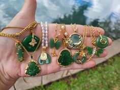 This Pendant Necklaces item by Elegantbright has 2347 favorites from Etsy shoppers. Ships from Houston, TX. Listed on 15 Apr, 2024 Jade And Gold Jewelry, Jade Jewelry Design, Green Jade Necklace, Jade Charm, Pretty Accessories, Gemstone Meanings, Fruit Earrings, Gold Bond, Jade Necklace