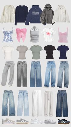 Dr Wardrobe Ideas, Dream Clothes Closet, Dream Clothes Collage, Cute Clothes Collage, Cool Summer Outfits Palette, Clothe Board, Cinema Outfit Ideas, Clothes Staples, Style Basic Outfits