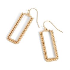 Studded Rectangle Drop - Gold Trendy Rectangular Metal Jewelry, Rectangular Earrings Gift, Trendy Rectangular Metal Earrings, Gift Rectangular Pierced Earrings, Elegant Rectangular Linear Earrings As Gift, Elegant Rectangular Linear Earrings For Gift, Gift Rectangular Earrings, Hypoallergenic Metal Linear Earrings For Gifts, Rectangular Metal Earrings For Gifts