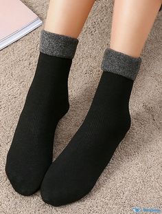 OrcaJump - Womens Casual Crew Socks (1 Pair) - Daily Gift, Plain Solid Color, Warm & Elastic Black Warm Socks, Winter Non-slip Black Socks, Cheap Socks, Fall Fashion Accessories, Cashmere Socks, Socks Pattern, Socks Gift, Women Crew Socks, Daily Gift