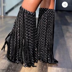 Black Fringe Rhinestone Boots Worn Once Size 7.5 Chic Sequined Evening Boots, Glamorous Rhinestone Fringe Boots For Night Out, Fall Rhinestone Fringe Boots For Night Out, Fall Night Out Boots With Rhinestone Fringe, Black Sequined Boots For Night Out, Party Leather Boots With Rhinestone Fringe, Leather Party Boots With Rhinestone Fringe, Chic Black Boots With Rhinestones, Glamorous Black Party Boots