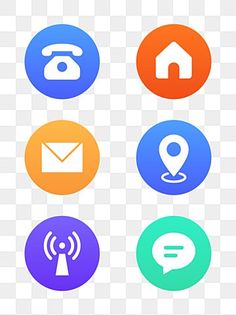 four different colored circles with icons on them, including an alarm clock and a phone