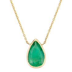 This exquisite necklace features a pear-cut emerald teardrop, elegantly suspended from a delicate chain. The vibrant green gemstone is carefully faceted to catch the light, creating a stunning focal point. Perfect for adding a touch of elegance to any outfit, this necklace embodies timeless beauty and refined sophistication. Emerald enhances the intellectual capacity. Designed with a pear cut emerald set in bezel settings making a chain of the necklace to make you stand out of the crowd. This is a perfect Grandma Gift, Bridal Shower Gift, Mom Gift, Gift For Sister, Mother Daughter Gift, Bride To Be Gift, Bridesmaid Gift, Anniversary Gift, Friendsgiving Gift, Engagement Gift, Wedding Gift, Mother's Day Gift or any Holiday Gift for Mother, Sister, Daughter, Grandma, Fiancé, Girlfriend, Valen Elegant Green Pear-shaped Necklace, Classic Green Pear Shaped Necklace, Teardrop Emerald Gemstone Necklace For Formal Occasions, Emerald Teardrop Gemstone Necklace, Fine Jewelry Emerald Teardrop Necklace, Green Briolette Emerald Necklace For Formal Occasions, Green Briolette Necklace In Fine Jewelry Style, Green Briolette Necklace Fine Jewelry, Green Briolette Emerald Necklace