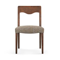 a wooden chair with an upholstered seat