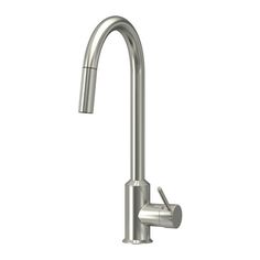 a stainless steel kitchen faucet with pull out sprayer