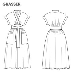 the front and back views of a dress