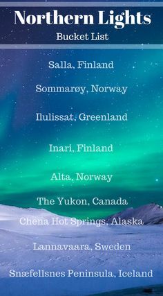 the northern lights list is shown in blue and green