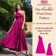 the one shoulder prom dress pattern is available in sizes xs to 4xl