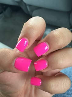 Hot Pink Nails Acrylic Short, Short Square Hot Pink Nails, Pedicure Ideas Spring, Hot Pink Short Nails, Hot Pink Nails Short, Hot Pink Nails Acrylic, Short Hot Pink Nails, Cute Pedicure Ideas, Pink Toe Nails