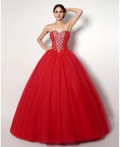 Shop Cheap Ball Gown Red Formal Dress With Beading For Quinceanera online. Custom-made any plus size or color. Pro since 2009. Red Tulle Quinceanera Dress, Red Tulle Quinceanera Dress For Wedding, Red Tulle Quinceanera Dress For Debutante Ball, Red Tulle Evening Dress For Quinceanera, Red Tulle Gown For Quinceanera, Red Quinceanera Dress With Tulle And Sweetheart Neckline, Red Quinceanera Dress For Debutante Ball And Prom Season, Red Quinceanera Dress For Debutante Ball During Prom Season, Red Embellished Ball Gown For Debutante Ball