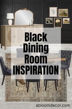 the black dining room is decorated in modern style