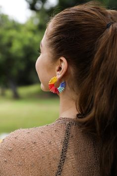 Colorful Beaded Hoop Earrings Accessories Bubble House, Premium Jewelry, Authentic Jewelry, Beaded Hoop Earrings, Western Boho, Beaded Hoops, Headband Hairstyles, A Rainbow, Boho Outfits