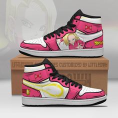 Android 18 Jd Sneakers Custom Dragon Ball Super Anime Shoes Lightweight construction with breathable mesh fabric provides a comfortable and flawless fit. Jordans 13, Dragon Shoes, Dragon Anime, Ball Shoes, Great Anniversary Gifts, Custom Made Shoes, Anime Shoes, Anime Lover, Exclusive Shoes