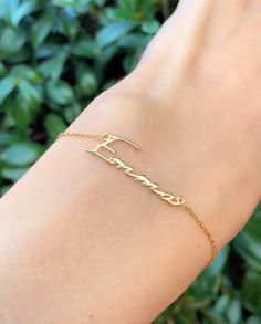 This personalized bracelet will carry your name or your beloved ones on your skin! Very dainty and elegant ✨ Perfect choice as a special gift ❤️ Fits every size with its extension! 14K gold vermeil on 925 Sterling Silver ✨ Details: Length of bracelet : 15.3cm (6 inches) Extention: 5 cm( 2 inches) Length of name: 2.5cm (1 inch) This bracelet arrives in a charming gift package wrapped with love ❤️ . . . . . . . . . . . . . . . . . . . . . . . . . . . . . . . . . . . . . . . . . . ★ You can check o Dainty 14k Gold Bracelet As Personalized Gift, Elegant Customized Gold Bracelet, Dainty 14k Gold Bracelet For Personalized Gift, Dainty 14k Gold Bracelet With Name Detail, Dainty 14k Gold Bracelet With Name, Elegant Customized Yellow Gold Bracelet, Custom Name 14k Gold Dainty Bracelet, Dainty Yellow Gold Bracelet For Personalized Gift, Dainty 14k Gold Bracelet With Custom Name