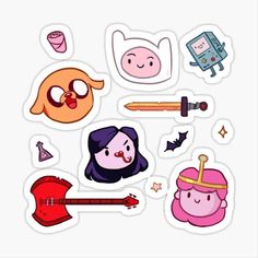 various stickers with different cartoon characters on the top one is pink and has black hair