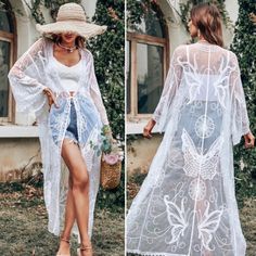 Brand New Butterfly White Lace Kimono. Soft White Woven Fabric, Bell Sleeves. Beautiful Lace Kimono Bohemian Spring Brunch Cover-up, Spring Festival Lace Cover-up, Bohemian Fitted Sheer Cover-up, Lace Open Front Cover-up For Summer, Fitted Bohemian Cover-up With Lace Trim, Bohemian Cover-up For Spring Day Out, Summer Cover-up For Brunch, Bohemian Style Cover-up For Spring Day Out, Bohemian Style Spring Cover-up For Day Out