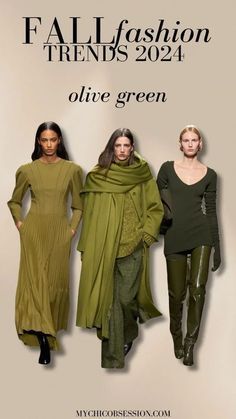 Olive Fall Outfits, Hunter Green Top Outfit, Dresses Fall 2024, Trend Autumn 2024, Fall 24 Runway, Trend Color 2024 Fashion, Olive Green Winter Outfits, Top Fashion Trends 2024, Autumn Trends 2024 Fashion