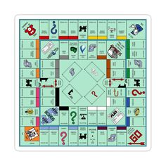 the monopoly game board is shown with many different items on it, including letters and numbers