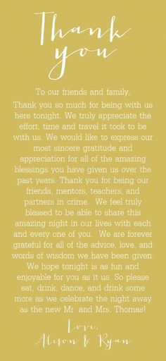 a yellow and white thank card with the words thank you