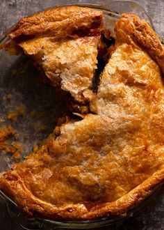 a pie sitting on top of a metal pan