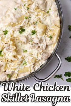 white chicken skillet lasagna with parsley on the side