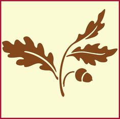 an oak leaf with acorns is shown in brown on a cream background,