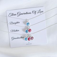 The perfect Family gift. Three dainty sterling silver necklaces with Swarovski birthstones in a beautiful gift box with a sentiment card.  ∙  ∙  ∙  This set includes 3 necklaces  ∙  ∙  ∙   Mum Gift Ideas: https://etsy.me/2DOHlSF Matching Bracelet: www.etsy.com/uk/listing/767114487 ∙  All components made from high-quality 925 sterling silver D I M E N S I O N S  ∙  Necklace length  40 cm | 16 in 45 cm | 18 in A D D ∙  O N :  - Initial Disc www.etsy.com/uk/listing/710409843 - Extra Swarovski Birth Mother's Day Sterling Silver Birthstone Necklace For Birthday, Mother's Day Sterling Silver Birthstone Charm Necklace, Sterling Silver Birthstone Necklace For Mother's Day Birthday, Silver Birthstone Necklace For Mother's Day Birthday Gift, Silver Birthstone Necklace For Birthday And Mother's Day, Adjustable Sterling Silver Birthstone Necklace For Anniversary, Adjustable Silver Birthstone Necklace, Silver Birthstone Necklace For May - Gift For Mom, Sterling Silver Birthstone Necklace For Personalized Gift