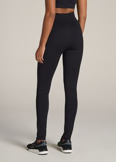 About Our Extra-Long Women’s Leggings These tall leggings will help you take your workout to the next level. Finding leggings that are long enough can be a struggle, which is why we set out to design leggings for tall women between 5’9” and 6’6”. All of our legging styles have extra-long inseams that will go all the way to your ankles and this pair is no exception. They’re super long and are designed to help you maximize your sweat sesh, made of a four-way stretch material that moves better in e Elastane Workout Pants With Minimal Stretch, Workout Pants With Minimal Stretch, Seamless Elastane Pants For Pilates, Seamless Full-length Tight Bottoms, Seamless Full Length Tight Bottoms, Full Length Tight Bottoms With Seamless Construction, Black Compression Leggings In Elastane, Black Compression Elastane Leggings, Tight Workout Pants With Seamless Construction