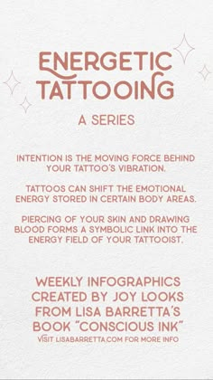 an info sheet with the words energetic tattooing on it