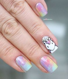 Unicorn nails and unicorn nail designs to try Unicorn Nails Designs, Unicorn Nail Art, Rainbow Nail Art, Nail Designs Pictures, Manicure Nail Designs, Unicorn Nails, Cute Acrylic Nail Designs, Pretty Nail Designs, Rainbow Nails