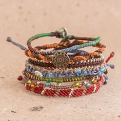 Granola Girl Jewelry, Beaded Macrame, Surf Jewelry, Cotton Bracelet, Friendship Bracelets With Beads, Hippie Bracelets, Thread Bracelets, Bracelets Set, Granola Girl