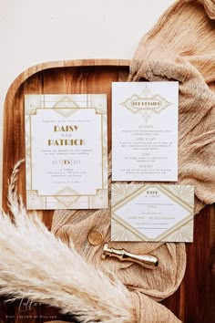 "This Gold Art Deco wedding invitation is perfect for your Gatsby themed marriage day!  You can change all the text instantly!  MATCHING ITEMS: https://etsy.me/3R6NXlh Please kindly note: this is a digital editable template, no physical product will be sent to you, but once downloaded you can print them as many as you wish!  LISTING INCLUDES - Roaring 20s wedding invitation template 5x7\"  in 300 dpi - Roaring 20s details card template 4x6\"  in 300 dpi - Roaring 20s RSVP card template 5x3.5\" Great Gatsby Wedding Decor, 1920 Wedding Theme, 1920s Wedding Invitations, Gatsby Wedding Invitations, Art Deco Wedding Invitation, Wedding Evite, Roaring 20s Wedding, Flapper Wedding, Wedding Evites