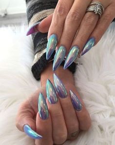 Neon Chrome Nails, Trendy Nails Chrome, Stiletto Nails Designs, Shellac Nails, Glam Nails, Dream Nails, Fancy Nails, Chic Nails