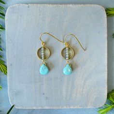 Brass and gold earrings with glass and Turquoise gemstone pendants. Turquoise, the December birthstone, is the gemstone of protection, hope and tranquility. These earrings are handmade with - Turquoise pendants - Glass beads - 14k Gold on stirling silver French Hooks - Raw brass frames - Gold wire 1.125"x.5" each Turquoise 14k Gold Filled Drop Earrings, Turquoise Dangle Jewelry For Everyday, Turquoise 14k Gold Filled Earrings For Everyday, Everyday Turquoise Dangle Jewelry, Everyday Turquoise 14k Gold Filled Earrings, Turquoise 14k Gold Filled Earrings, Amazonite Natural Stone Earrings For Gifts, Everyday Turquoise Gemstone Earrings, Turquoise Bohemian 14k Gold-filled Earrings