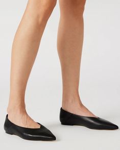 IDALINE Black Leather Pointed Toe Ballet Flat | Women's Flats – Steve Madden Modern Pointed Toe Flats For Office, Chic Pointed Toe Ballet Flats For Business, Modern Slip-on Pointed Toe Flats, Modern Slip-on Pointed Toe Flats With Flat Heel, Modern Pointed Toe Flats With Leather Sole, Modern Flats With Leather Sole And Pointed Toe, Modern Pointed Toe Flats For Business, Modern Pointed Toe Business Flats, Black Almond Toe Ballet Flats For Office