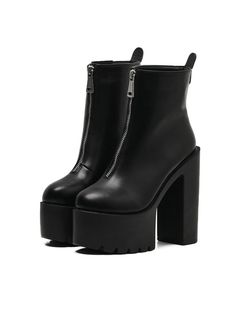 Thick-heeled High-heeled Zipper Martin Boots Black Block Heel Boots, Goth Shoes, Platform Heels Boots, Chunky High Heels, Block Heel Boots, Boots Women Fashion, Winter Boots Women