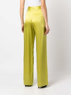 Green Silk Wide-leg Bottoms, Green Silk Wide-leg Pants, Evening Green Trousers, Silk Bottoms For Summer Evenings, Silk Evening Bottoms For Summer, Green Wide-leg Pants For Evening, Green Evening Trousers, Silk Straight Pants For Evening, Silk Straight Pants For Party