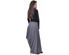 Plus Size Skirt, Oversize Skirt, Black Skirt, Long Skirt, Loose Skirt, Flared Skirt, Asymmetrical Skirt, Formal Skirt. Asymmetrical skirt. The skirt stays frilled because of it's design. It is with wide elastic waist. Product ID: EL 1452 Material: 90% Viscose, 10% Elastane Sizes: XXS, XS, S, M, L, XL, 2XL, 3XL, 4XL, 5XL, 6XL When You place an order, please leave a telephone number and full address! SIZE GUIDE XXS BUST: 30.3'' - 31.5'' / 77 - 80 cm WAIST: 23.6'' - 24.8'' / 60 - 63 cm HIPS: 31.5'' Fall Stretch Maxi Skirt With Gathered Details, Baggy Long Skirt For Fall, Baggy Solid Skirt For Fall, Gray Flowy Maxi Skirt, Gray Flowy Skirt, Baggy Long Gathered Skirt, Casual Long Flowy Draped Skirt, Baggy Skirt, Dark Grey Skirt