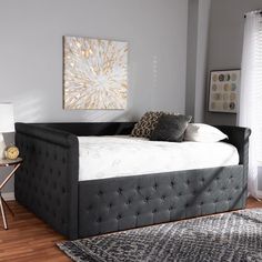 Baxton Studio Amaya Modern and Contemporary Dark Grey Fabric Upholstered Queen Size Daybed FredCo Queen Daybed, Platform Daybed, Grey Daybed, Full Daybed, Full Size Daybed, Twin Daybed With Trundle, Daybed Bedding, Upholstered Daybed, Studio Furniture