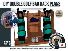 Double Golf Bag Rack Plans: DIY Digital PDF Download Keep your golf equipment organized and easily accessible with our Golf Bag Rack Plans! Designed for golf enthusiasts who want to efficiently store their golf bag and accessories, our detailed plans provide everything you need to build a sturdy and functional golf bag rack. NOTE: If you are looking to build a golf bag rack for just one sets of clubs, check out our other plans we have for that! Features: -Space-Saving Design: Our golf bag rack p Diy Golf Club Storage, Golf Organizer, Golf Equipment Storage, Golf Club Storage, Simulator Room, Golf Simulator Room, Diy Golf, Golf Diy, Bag Rack